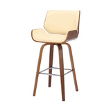 30" Cream And Brown Faux Leather And Solid Wood Swivel Bar Height Bar Chair - Homeroots - Flyclothing LLC