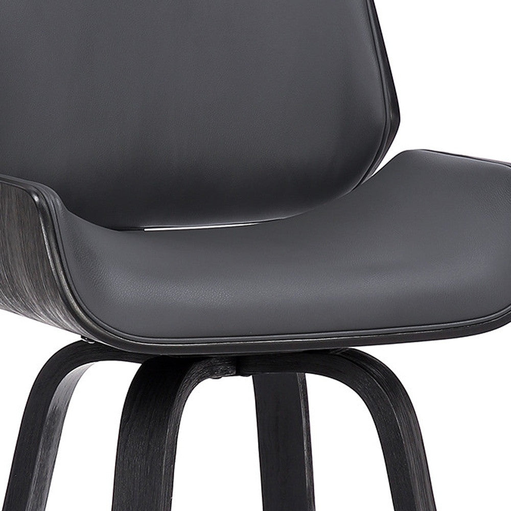 26" Gray And Black Faux Leather And Iron Swivel Counter Height Bar Chair - Homeroots - Flyclothing LLC