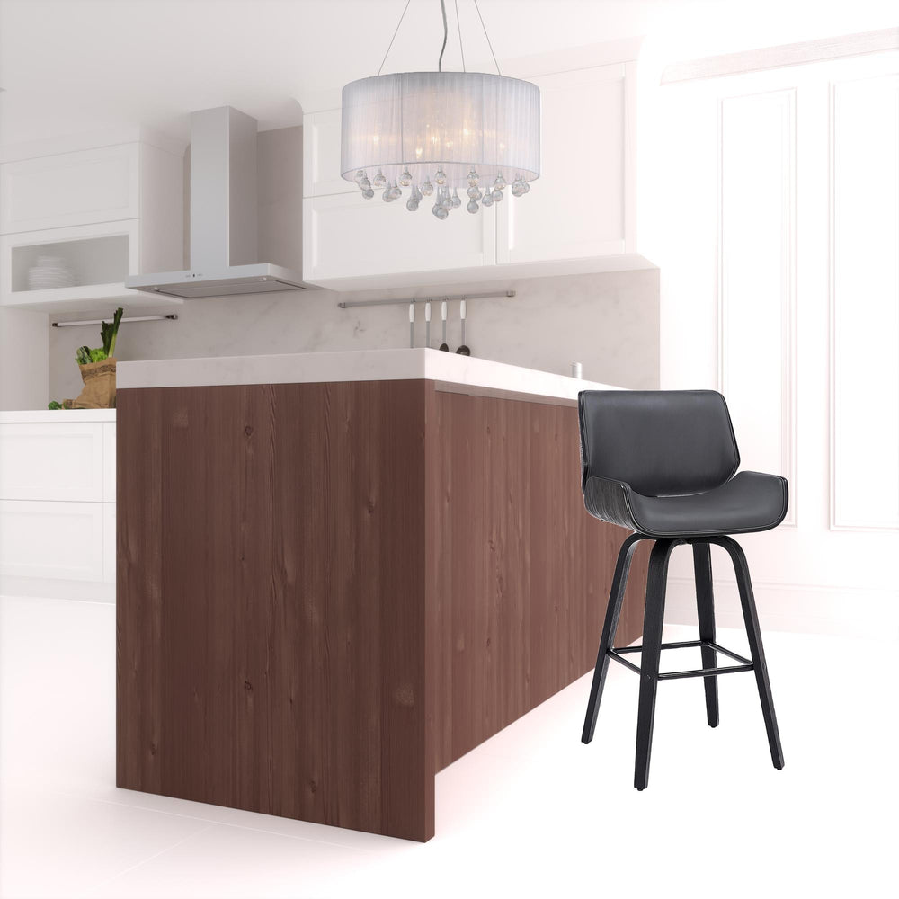 26" Gray And Black Faux Leather And Iron Swivel Counter Height Bar Chair - Homeroots - Flyclothing LLC