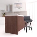 26" Gray And Black Faux Leather And Iron Swivel Counter Height Bar Chair - Homeroots - Flyclothing LLC