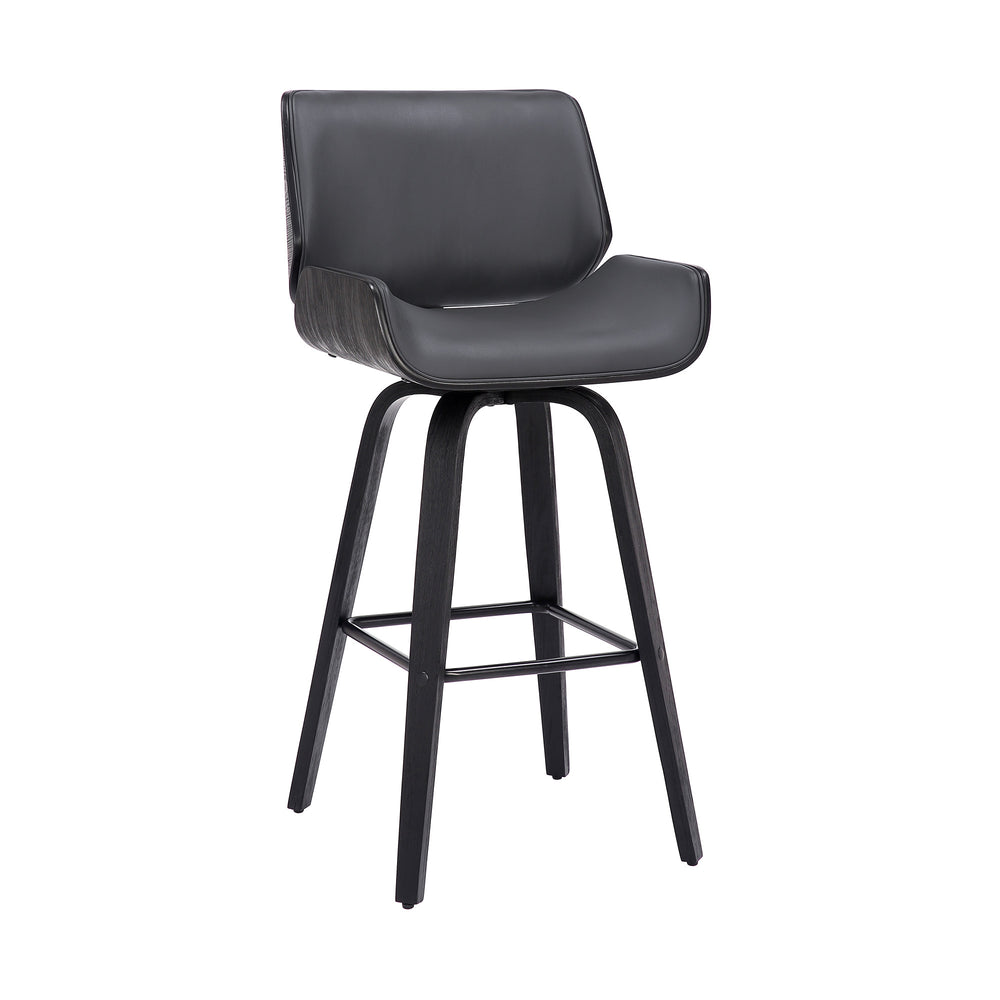 30" Gray And Black Faux Leather And Iron Swivel Bar Height Bar Chair - Homeroots - Flyclothing LLC