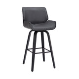 30" Gray And Black Faux Leather And Iron Swivel Bar Height Bar Chair - Homeroots - Flyclothing LLC