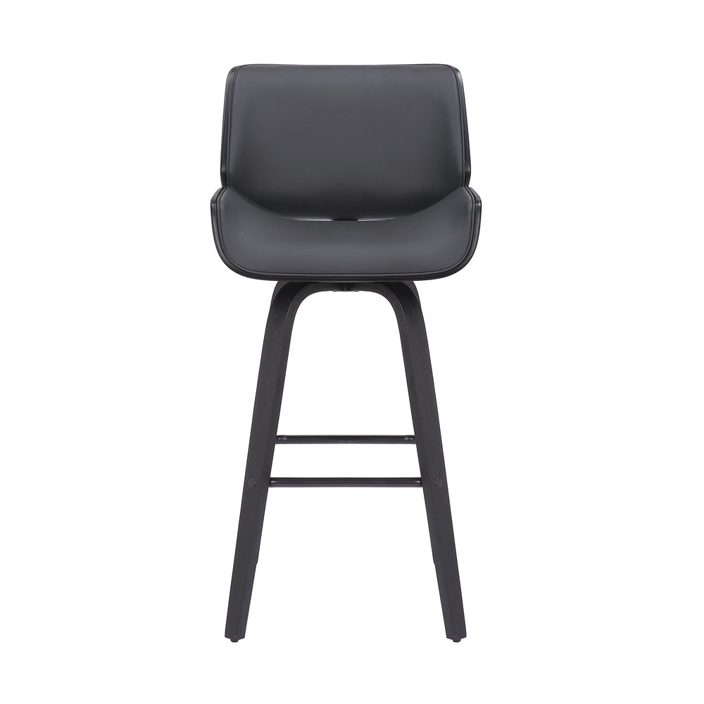 30" Gray And Black Faux Leather And Iron Swivel Bar Height Bar Chair - Homeroots - Flyclothing LLC