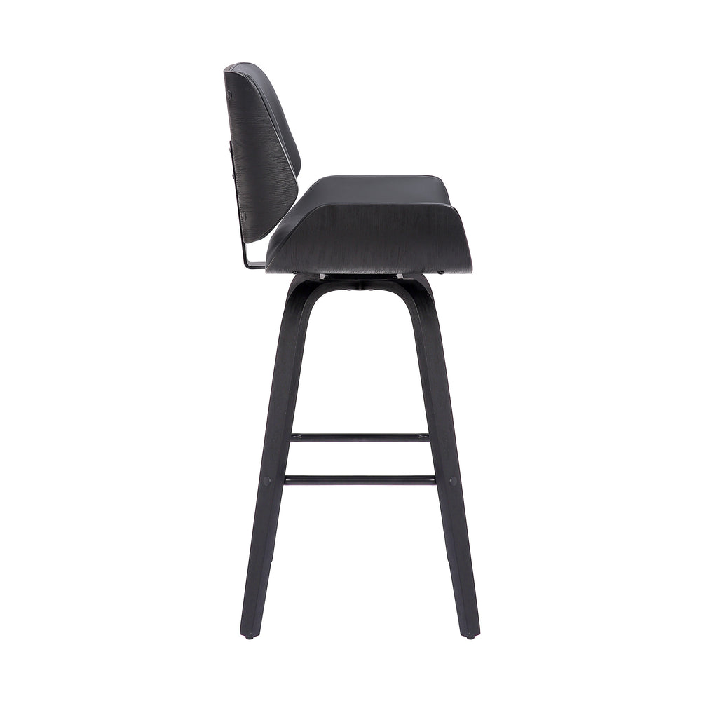 30" Gray And Black Faux Leather And Iron Swivel Bar Height Bar Chair - Homeroots - Flyclothing LLC