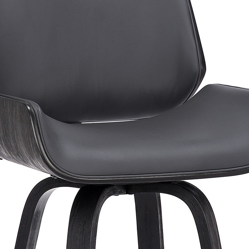 30" Gray And Black Faux Leather And Iron Swivel Bar Height Bar Chair - Homeroots - Flyclothing LLC