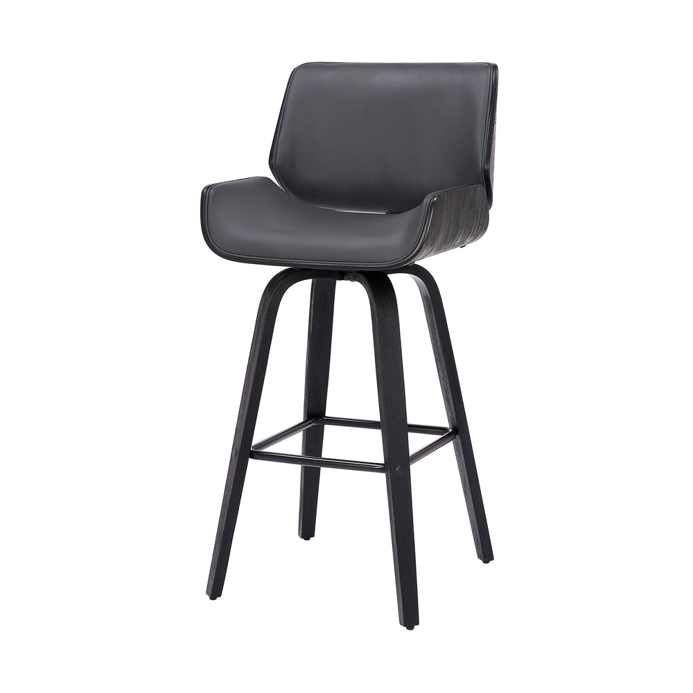 30" Gray And Black Faux Leather And Iron Swivel Bar Height Bar Chair - Homeroots - Flyclothing LLC