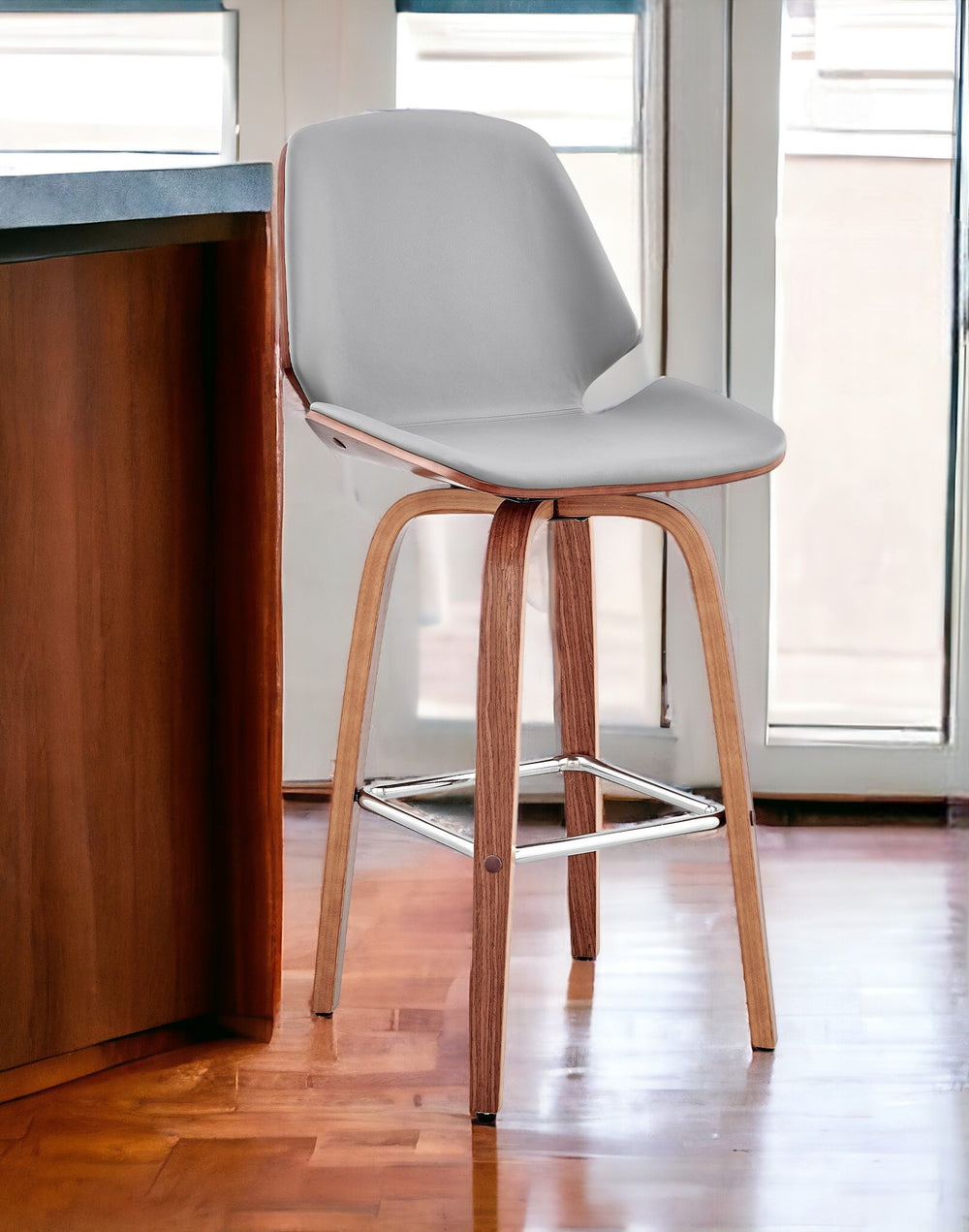 26" Gray And Brown Swivel Counter Height Bar Chair - Homeroots - Flyclothing LLC