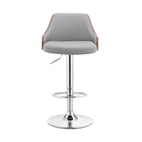 Gray And Silver Faux Leather And Iron Adjustable Height Swivel Bar Chair - Homeroots - Flyclothing LLC