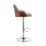 Gray And Silver Faux Leather And Iron Adjustable Height Swivel Bar Chair - Homeroots - Flyclothing LLC