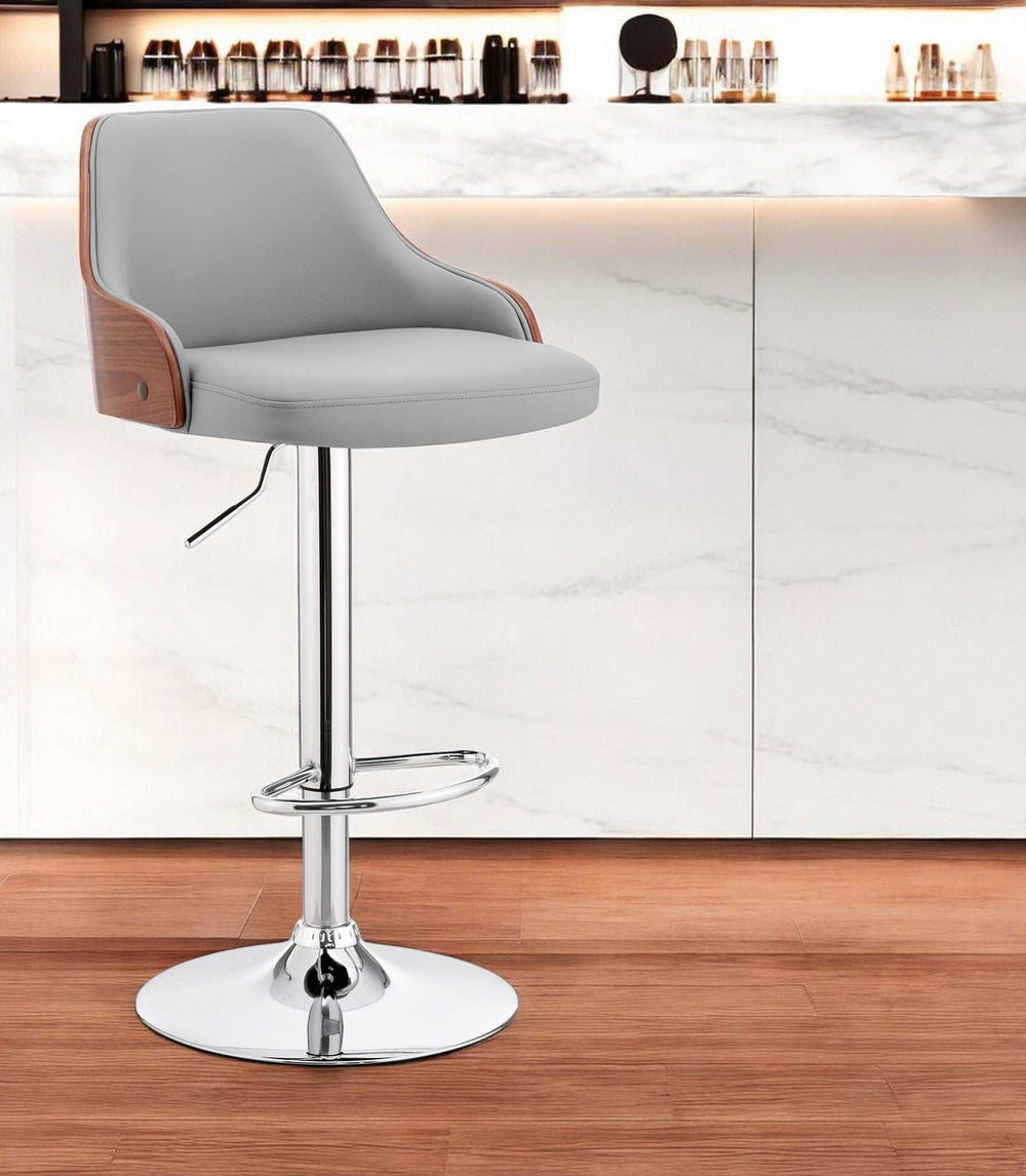 Gray And Silver Faux Leather And Iron Adjustable Height Swivel Bar Chair - Homeroots - Flyclothing LLC