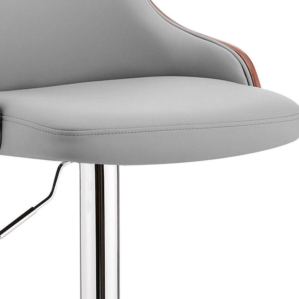 Gray And Silver Faux Leather And Iron Adjustable Height Swivel Bar Chair - Homeroots - Flyclothing LLC