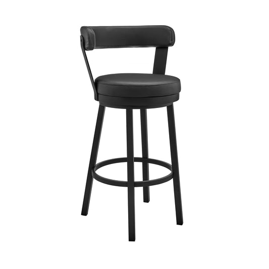 30" Black Faux Leather And Steel Swivel Low Back Bar Height Bar Chair - Homeroots