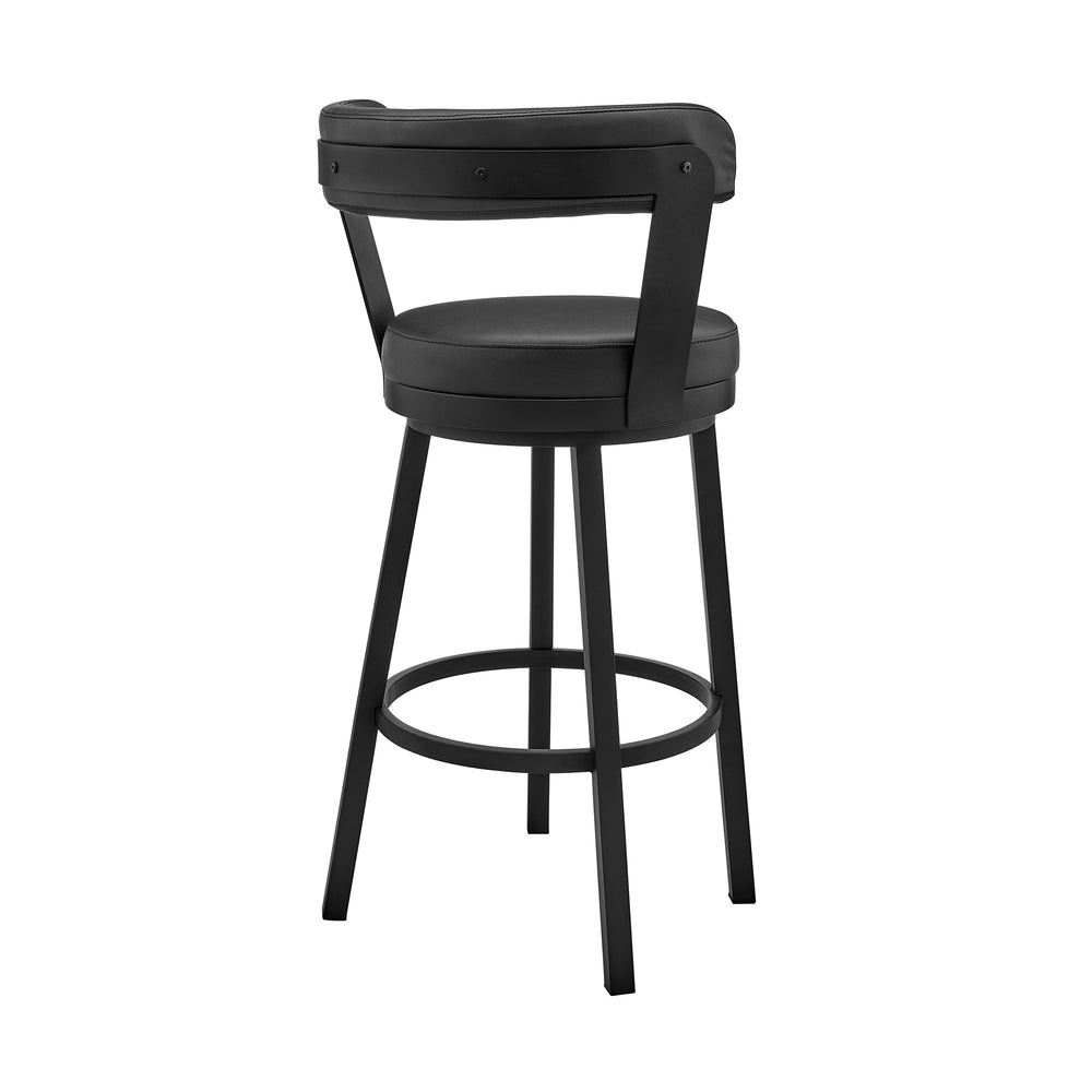 30" Black Faux Leather And Steel Swivel Low Back Bar Height Bar Chair - Homeroots - Flyclothing LLC