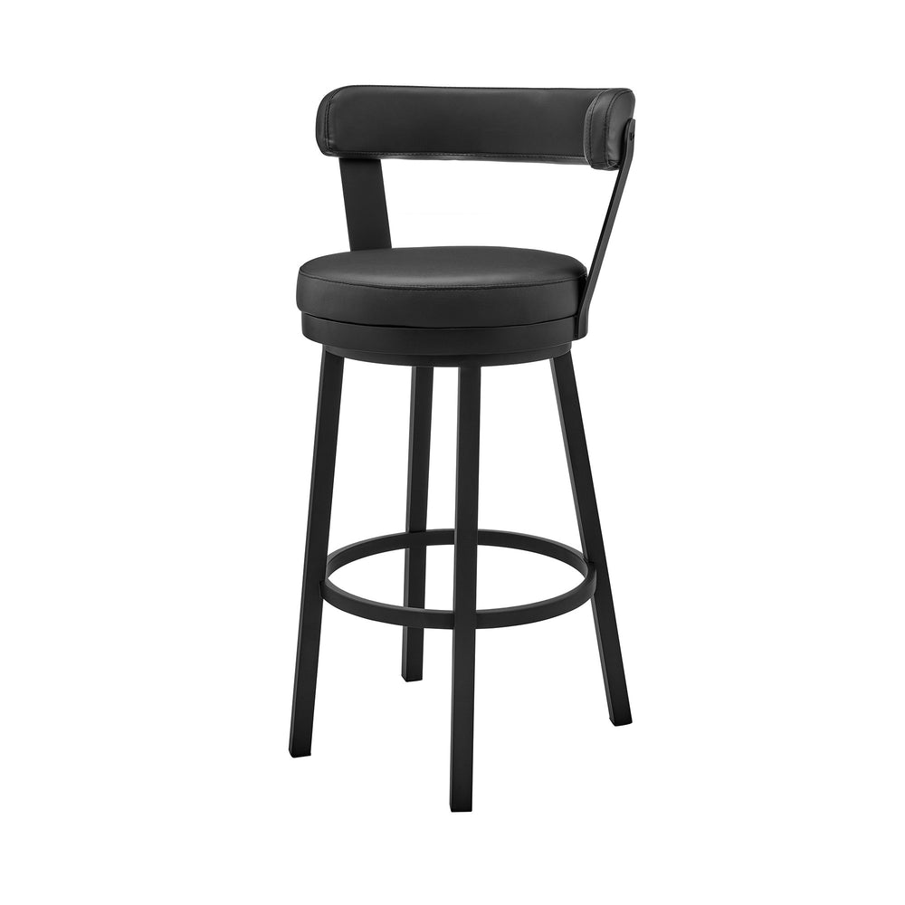 30" Black Faux Leather And Steel Swivel Low Back Bar Height Bar Chair - Homeroots - Flyclothing LLC