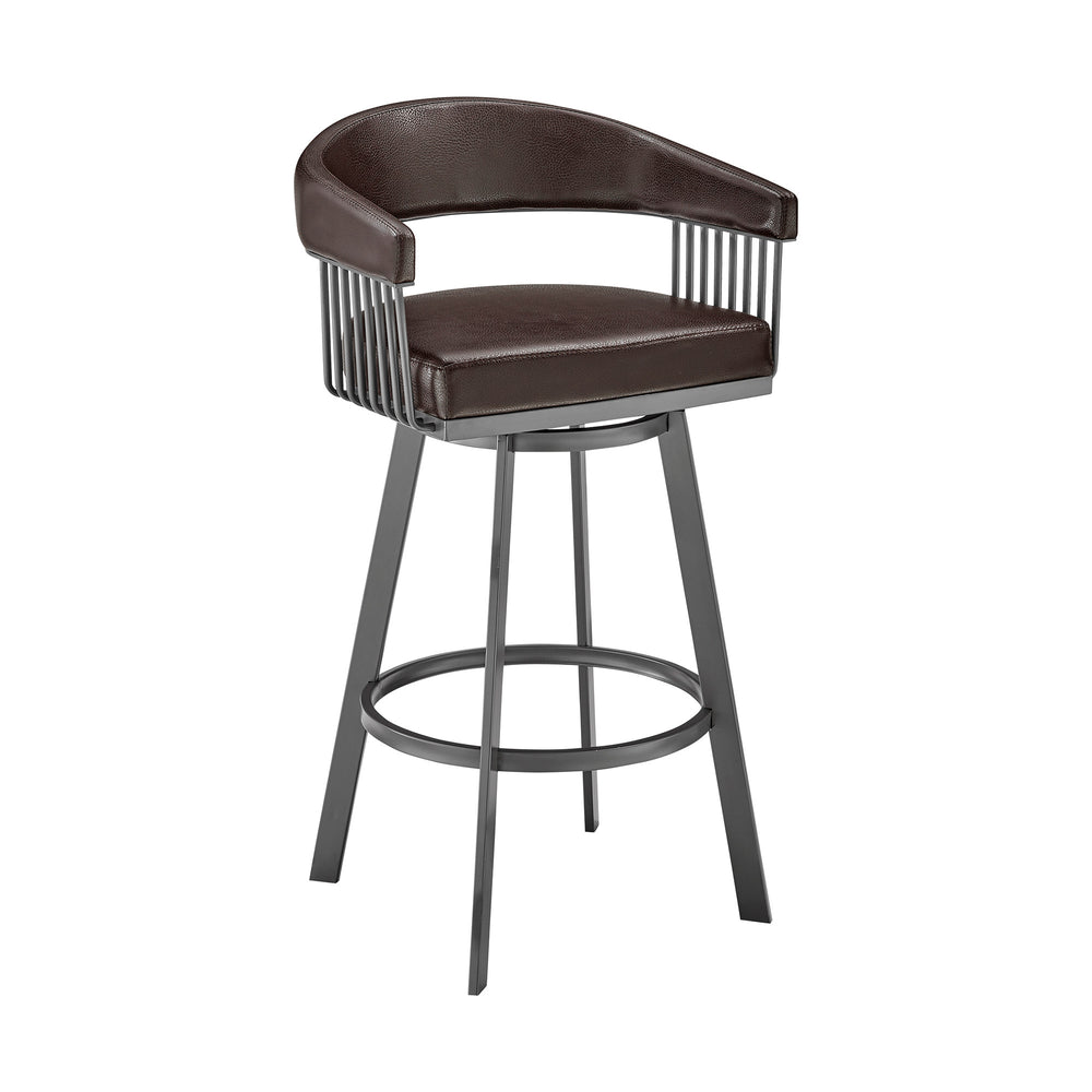 29" Chocolate And Gray Iron Swivel Low Back Bar Height Bar Chair - Homeroots - Flyclothing LLC