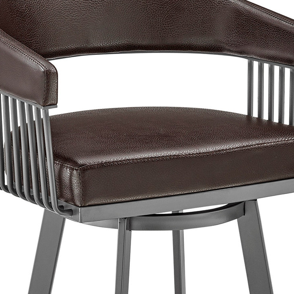 29" Chocolate And Gray Iron Swivel Low Back Bar Height Bar Chair - Homeroots - Flyclothing LLC