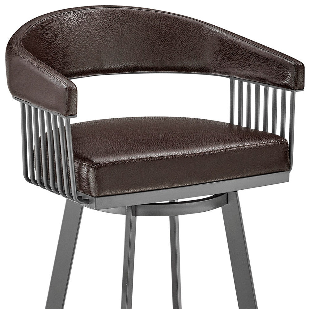 29" Chocolate And Gray Iron Swivel Low Back Bar Height Bar Chair - Homeroots - Flyclothing LLC