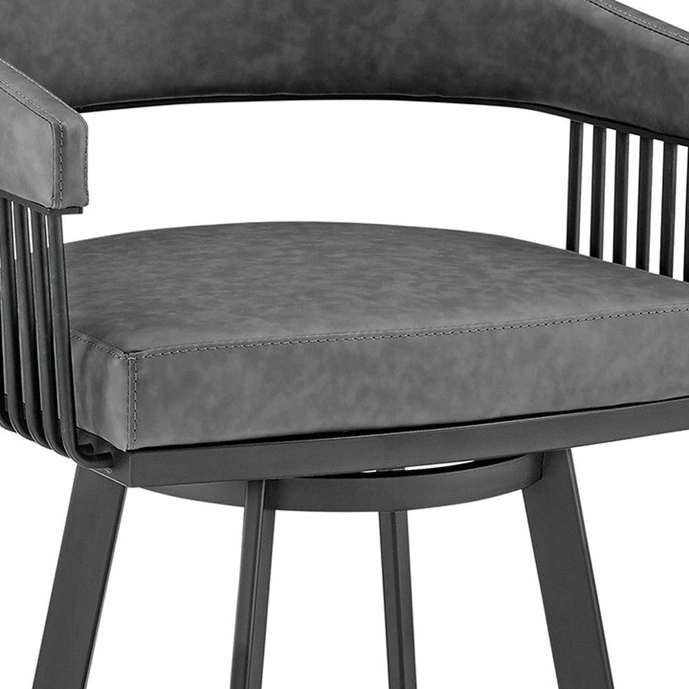 25" Gray And Black Iron Swivel Low Back Counter Height Bar Chair - Homeroots