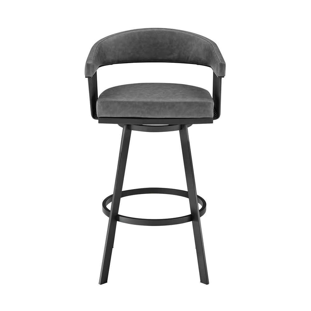 29" Gray And Black Iron Swivel Low Back Bar Height Bar Chair - Homeroots - Flyclothing LLC