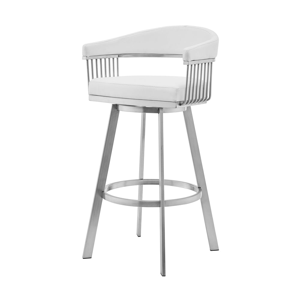 25" White And Silver Iron Swivel Low Back Counter Height Bar Chair - Homeroots - Flyclothing LLC
