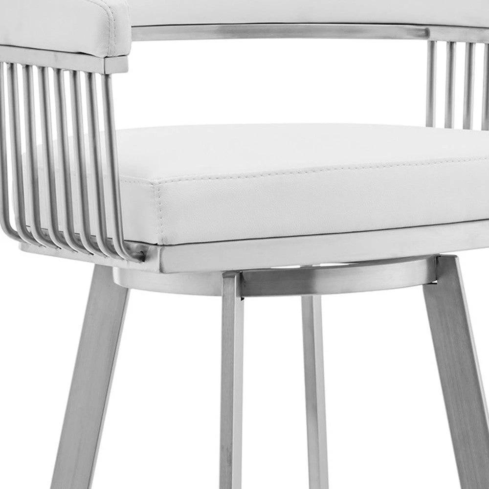 25" White And Silver Iron Swivel Low Back Counter Height Bar Chair - Homeroots - Flyclothing LLC