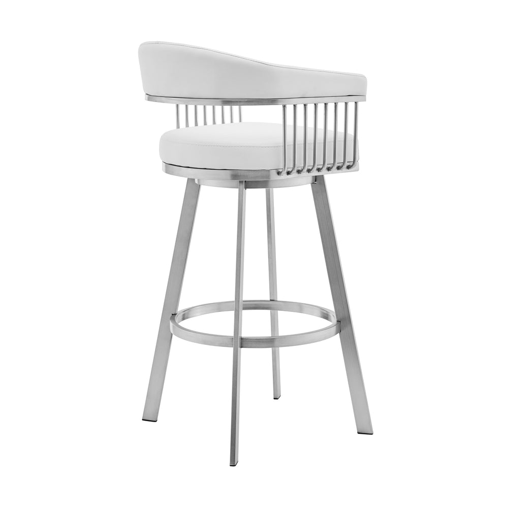 29" White And Silver Iron Swivel Low Back Bar Height Bar Chair - Homeroots - Flyclothing LLC