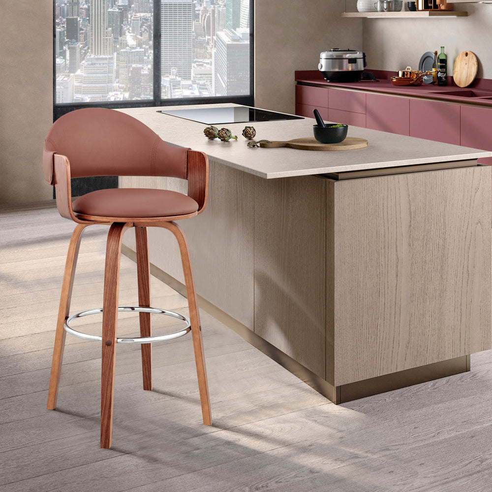 26" Brown Swivel Low Back Counter Height Bar Chair - Homeroots