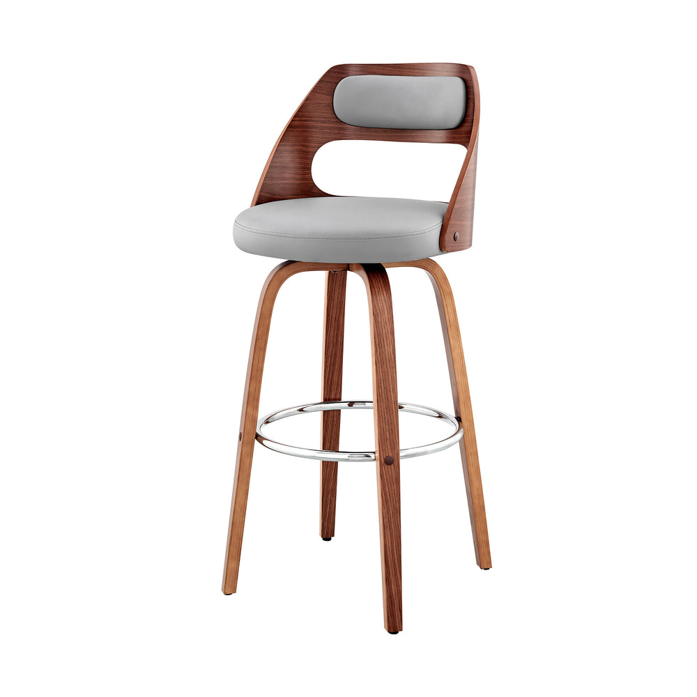 30" Gray And Brown Faux Leather Swivel Bar Height Bar Chair - Homeroots - Flyclothing LLC