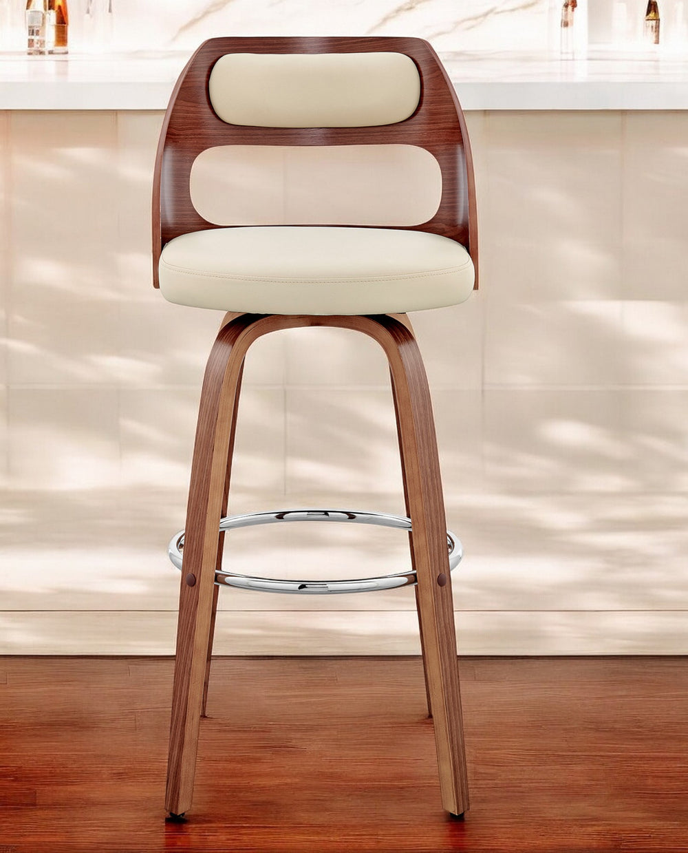 30" Cream And Brown Swivel Bar Chair - Homeroots
