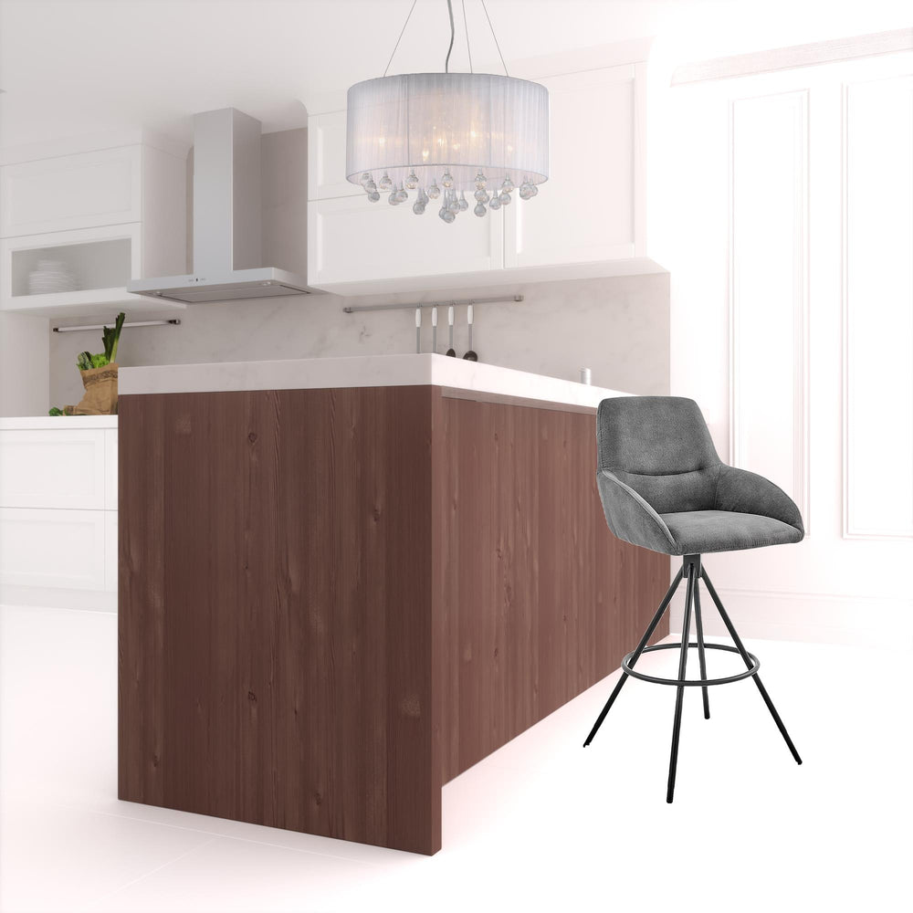 26" Charcoal And Black Iron Counter Height Bar Chair - Homeroots