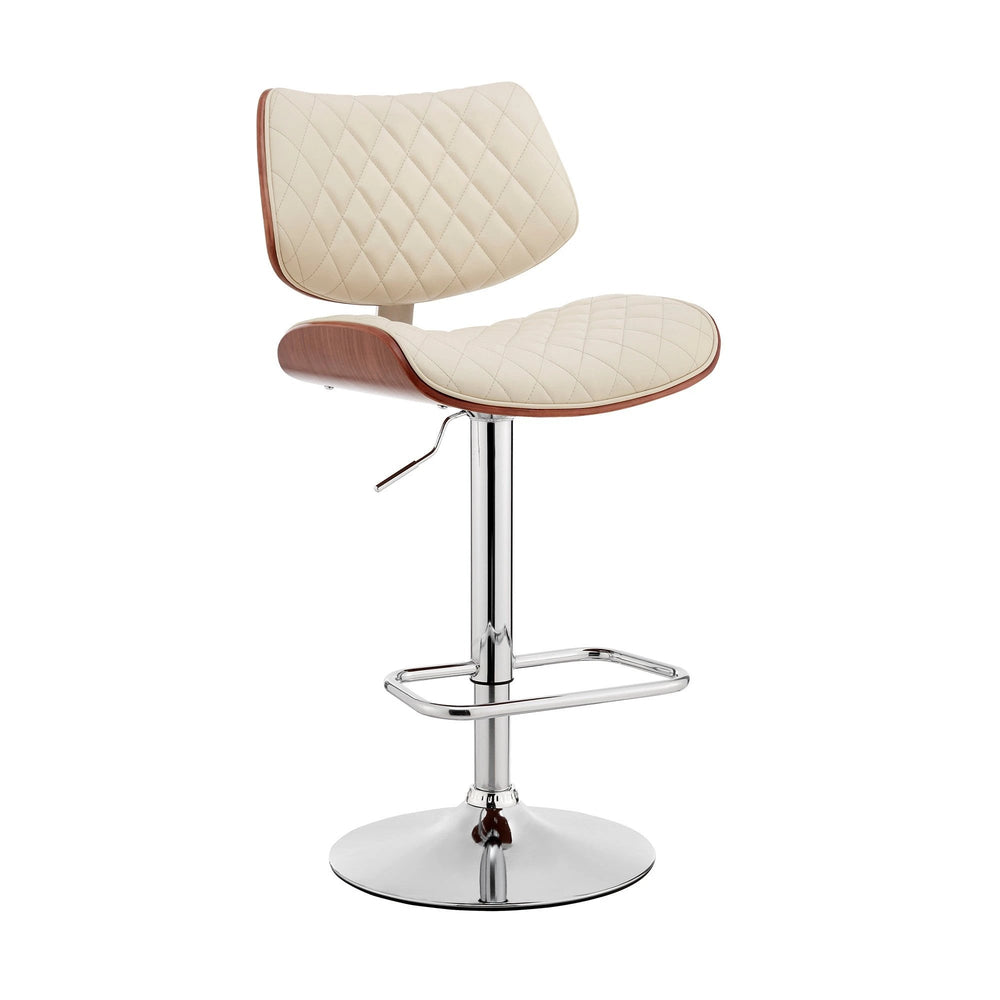 24" Cream And Silver Faux Leather And Iron Swivel Low Back Adjustable Height Bar Chair - Homeroots - Flyclothing LLC