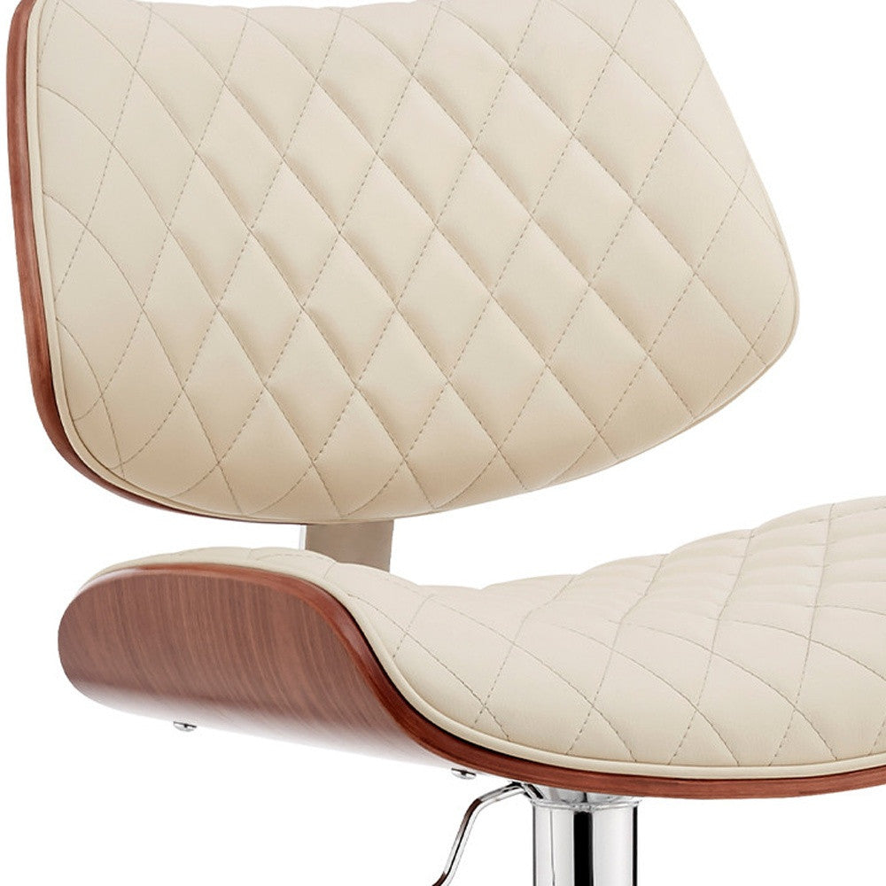 24" Cream And Silver Faux Leather And Iron Swivel Low Back Adjustable Height Bar Chair - Homeroots - Flyclothing LLC