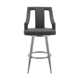 25" Gray And Silver Faux Leather And Iron Swivel Counter Height Bar Chair - Homeroots - Flyclothing LLC