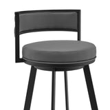 26" Gray And Black Faux Leather And Iron Swivel Low Back Counter Height Bar Chair - Homeroots - Flyclothing LLC