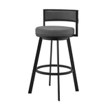 26" Gray And Black Faux Leather And Iron Swivel Low Back Counter Height Bar Chair - Homeroots - Flyclothing LLC