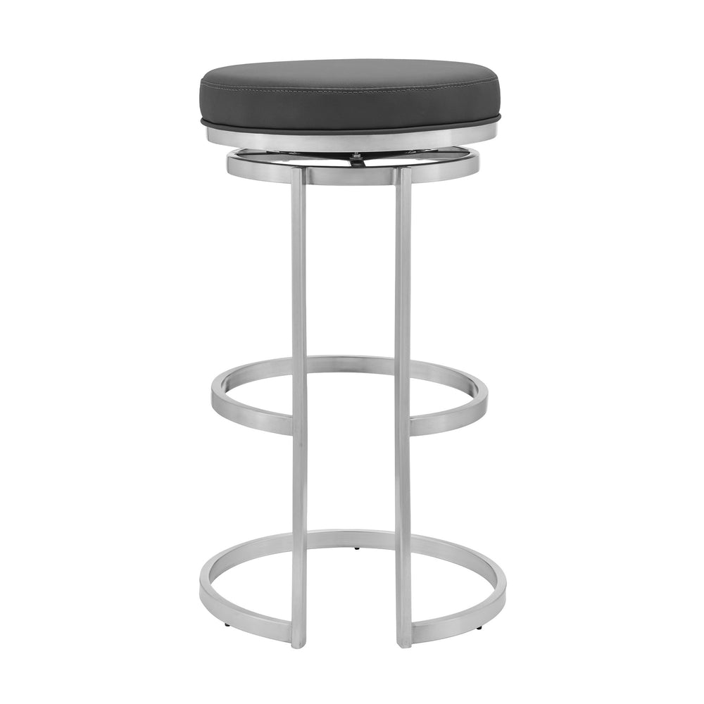 30" Gray And Silver Faux Leather And Iron Swivel Backless Bar Height Bar Chair - Homeroots - Flyclothing LLC