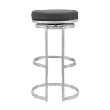 30" Gray And Silver Faux Leather And Iron Swivel Backless Bar Height Bar Chair - Homeroots - Flyclothing LLC