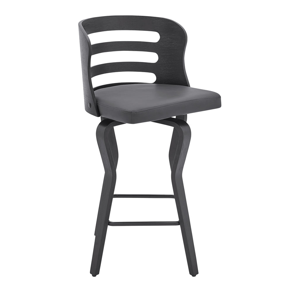 25" Gray And Black Faux Leather And Iron Swivel Low Back Counter Height Bar Chair - Homeroots - Flyclothing LLC