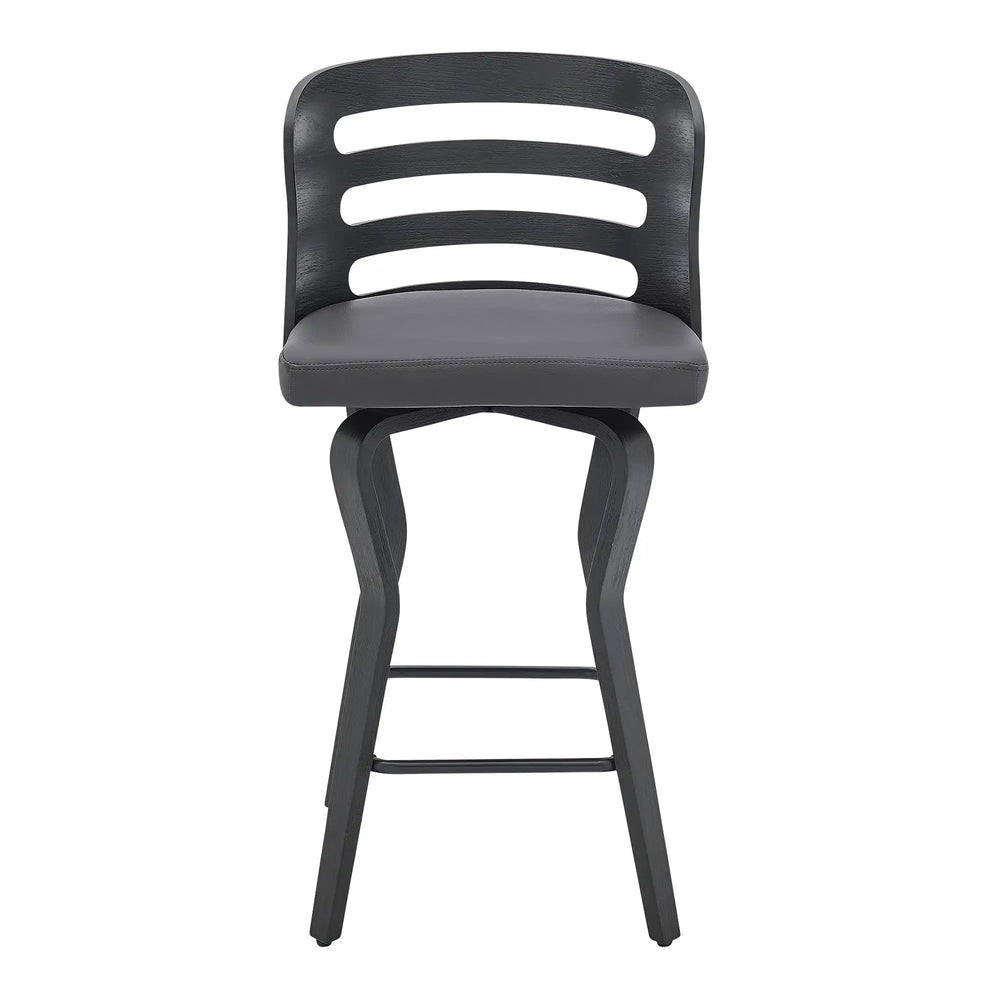 25" Gray And Black Faux Leather And Iron Swivel Low Back Counter Height Bar Chair - Homeroots - Flyclothing LLC