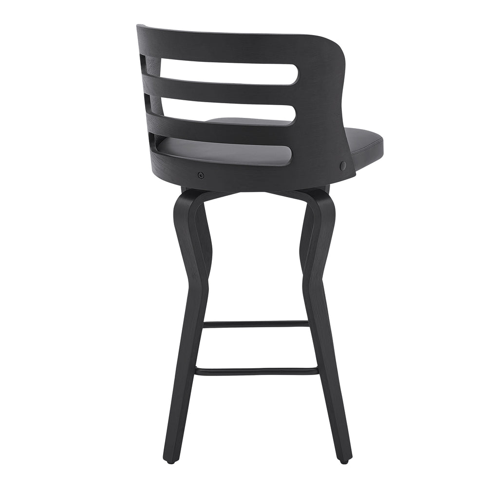 25" Gray And Black Faux Leather And Iron Swivel Low Back Counter Height Bar Chair - Homeroots - Flyclothing LLC