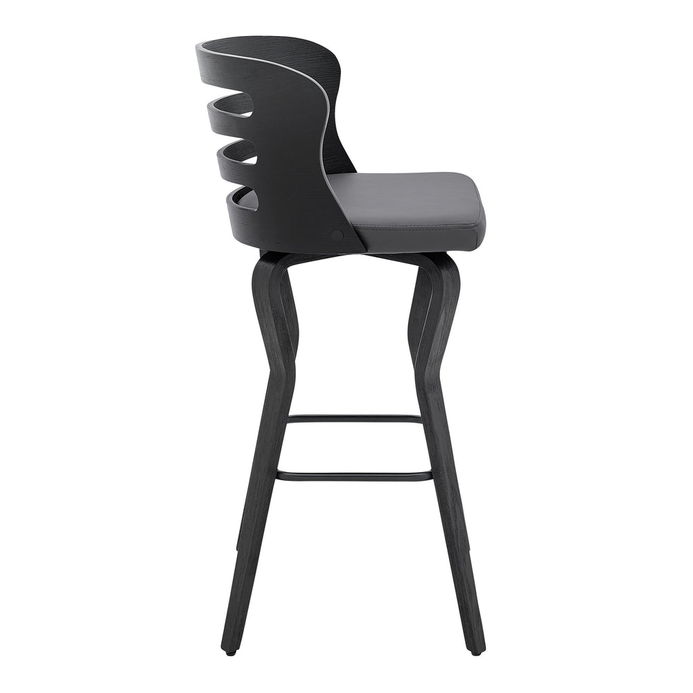 29" Gray And Black Faux Leather And Iron Swivel Low Back Bar Height Bar Chair - Homeroots - Flyclothing LLC