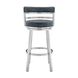 26" Blue And Silver Faux Leather And Stainless Steel Swivel Low Back Counter Height Bar Chair - Homeroots