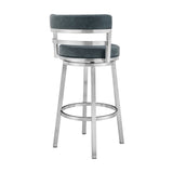 26" Blue And Silver Faux Leather And Stainless Steel Swivel Low Back Counter Height Bar Chair - Homeroots