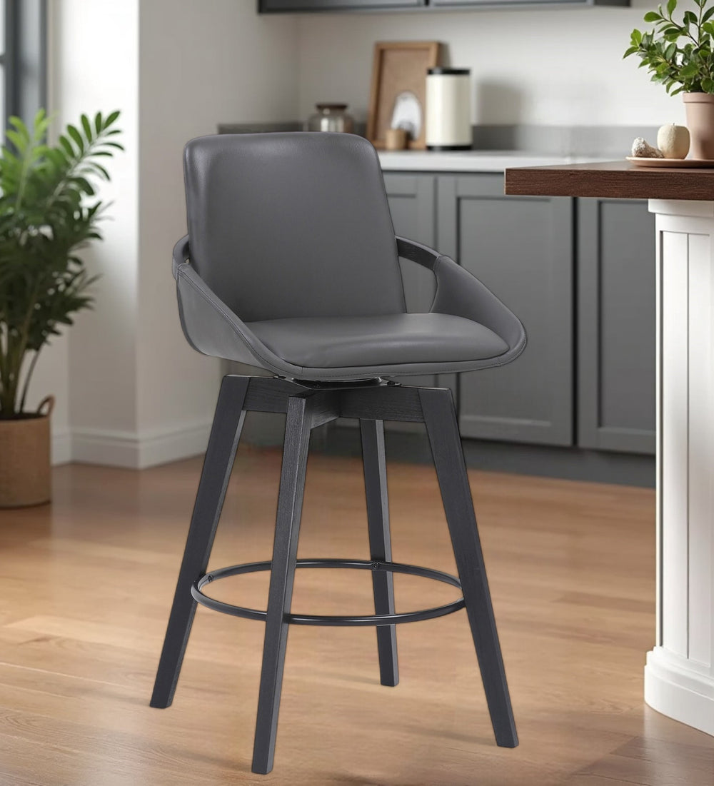 27" Gray And Black Faux Leather Swivel Low Back Bar Height Bar Chair - Homeroots - Flyclothing LLC