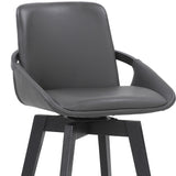 27" Gray And Black Faux Leather Swivel Low Back Bar Height Bar Chair - Homeroots - Flyclothing LLC