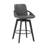 27" Gray And Black Faux Leather Swivel Low Back Bar Height Bar Chair - Homeroots - Flyclothing LLC
