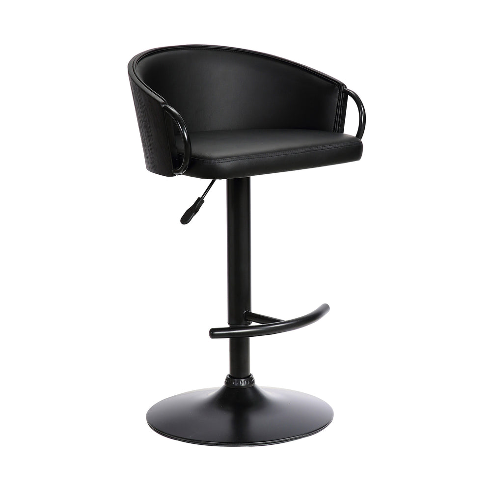 24" Black Faux Leather And Iron Swivel Low Back Adjustable Height Bar Chair - Homeroots