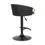 24" Black Faux Leather And Iron Swivel Low Back Adjustable Height Bar Chair - Homeroots