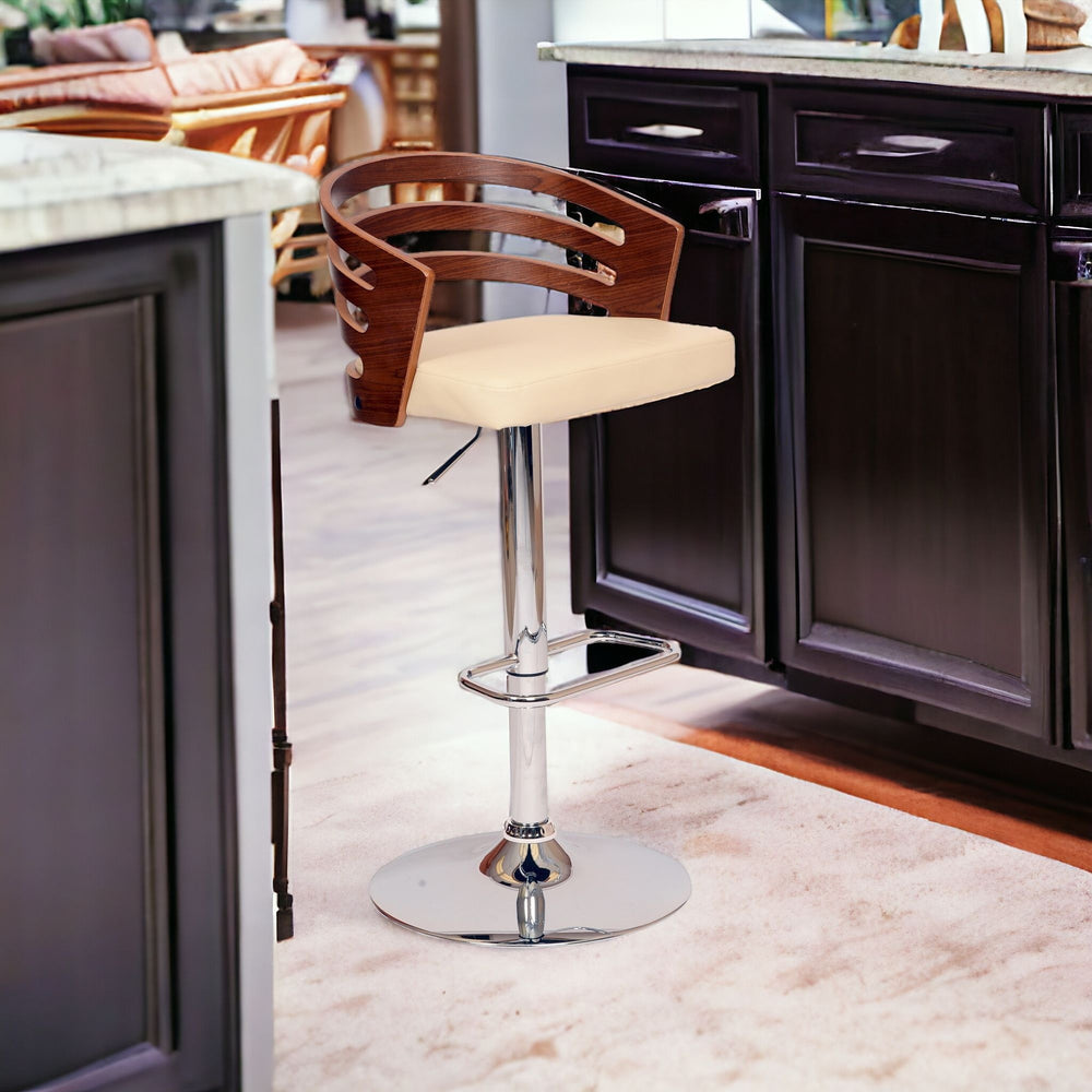 25" Cream And Silver Iron Swivel Low Back Adjustable Height Bar Chair - Homeroots - Flyclothing LLC