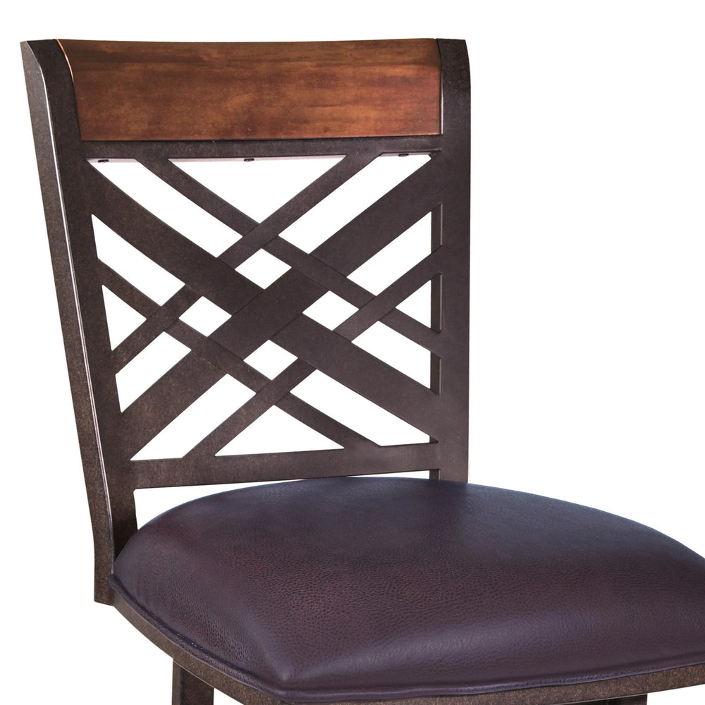 30" Brown Faux Leather And Iron Bar Height Bar Chair - Homeroots - Flyclothing LLC